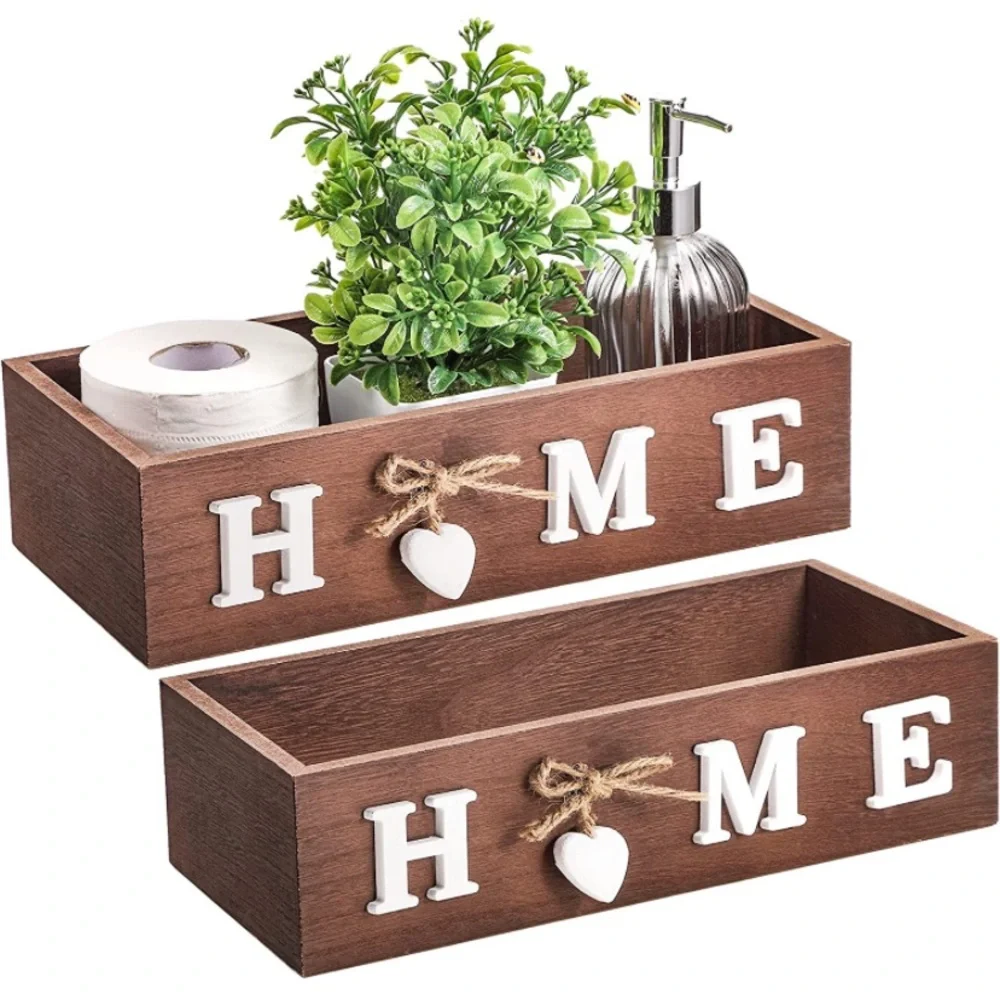 Toilet Paper Storage Box Bathroom Wood Tank with Home Sign Rustic